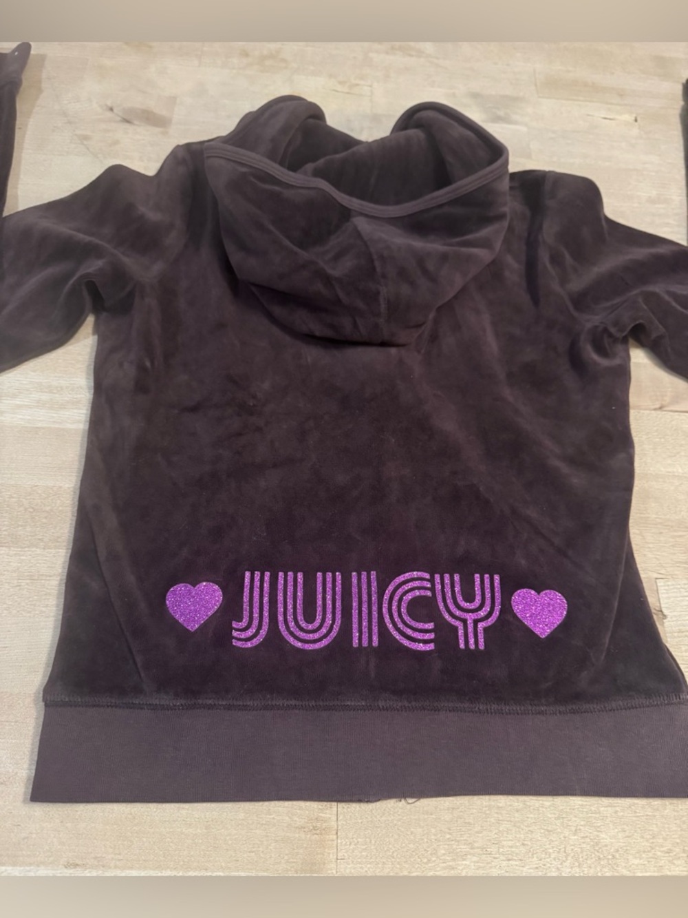 Juicy Couture women’s y2k brown Velour Hoodie with Purple Glitter Logo